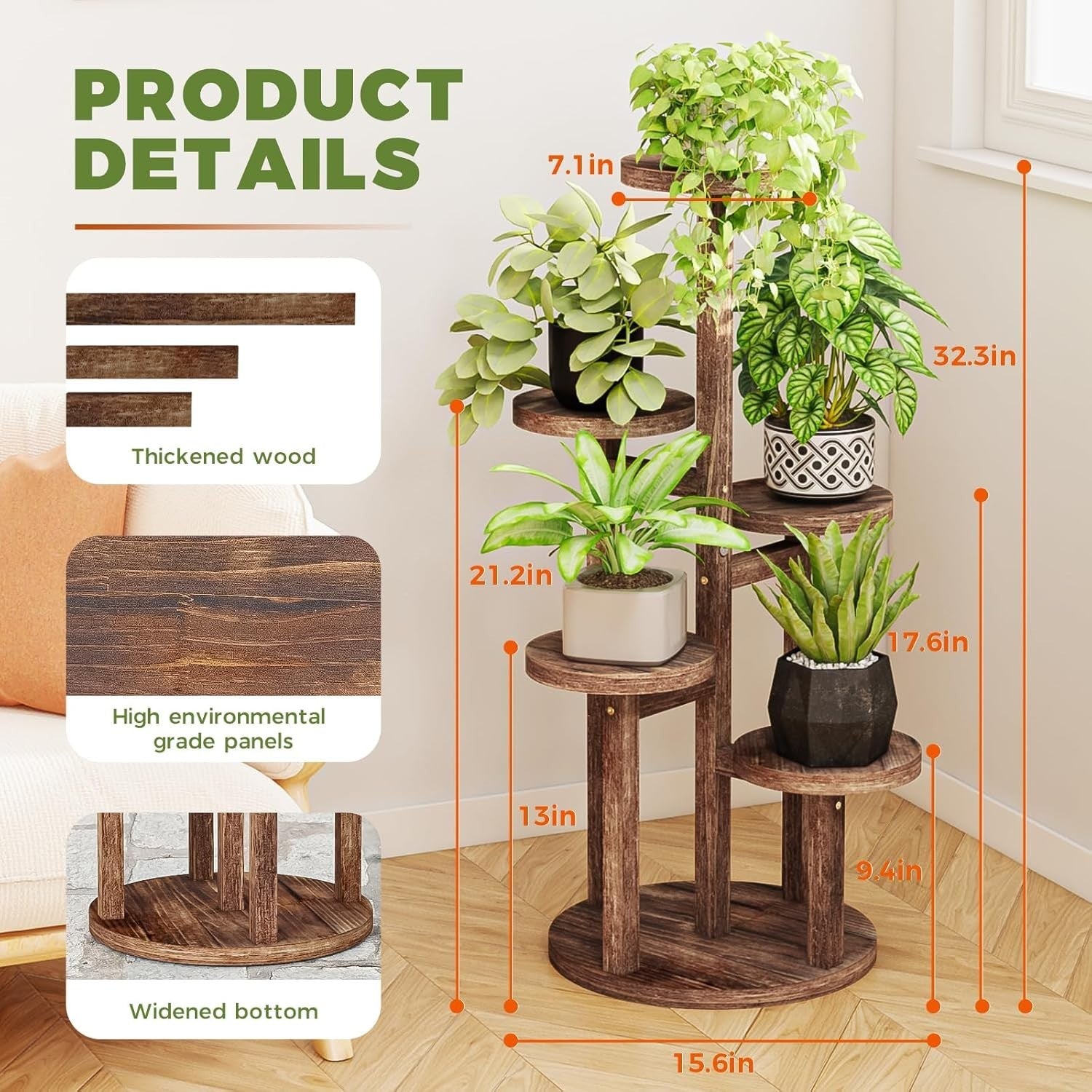 5-Tier Wooden Plant Stand Indoor Corner Shelf, Multi-Layer Flower Display Rack