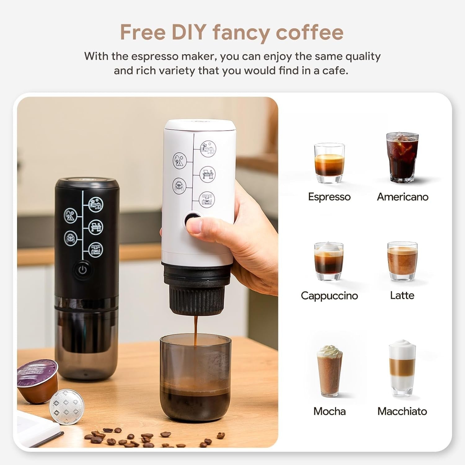 3in1 Portable Espresso Maker Travel Coffee Machine 17Bar Pod & Ground USB