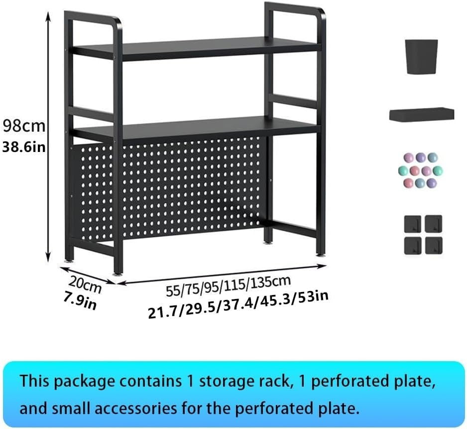 2-Tier Desktop Bookshelf Organizer | White Metal Countertop Rack 55x20x98cm