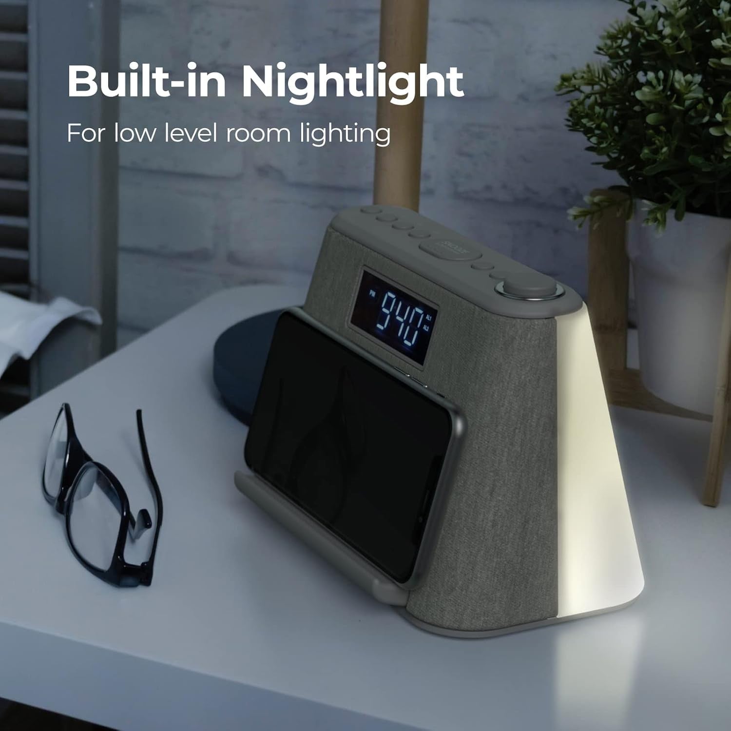 Alarm Clock Wireless Charging Bluetooth Speaker FM Radio Night Light