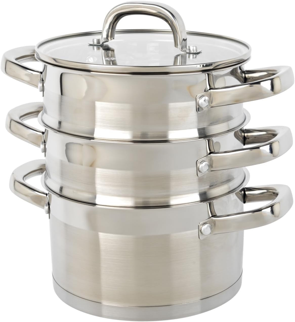 3 Tier Stainless Steel Induction Steamer Pot – 18 cm Stackable Cooking Pans