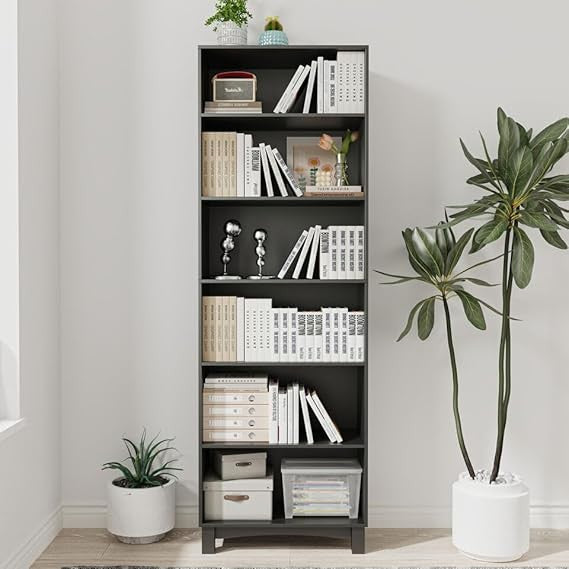Tall 5/6 Tier Wooden Bookcase Storage Shelf Unit, Modern Display Rack