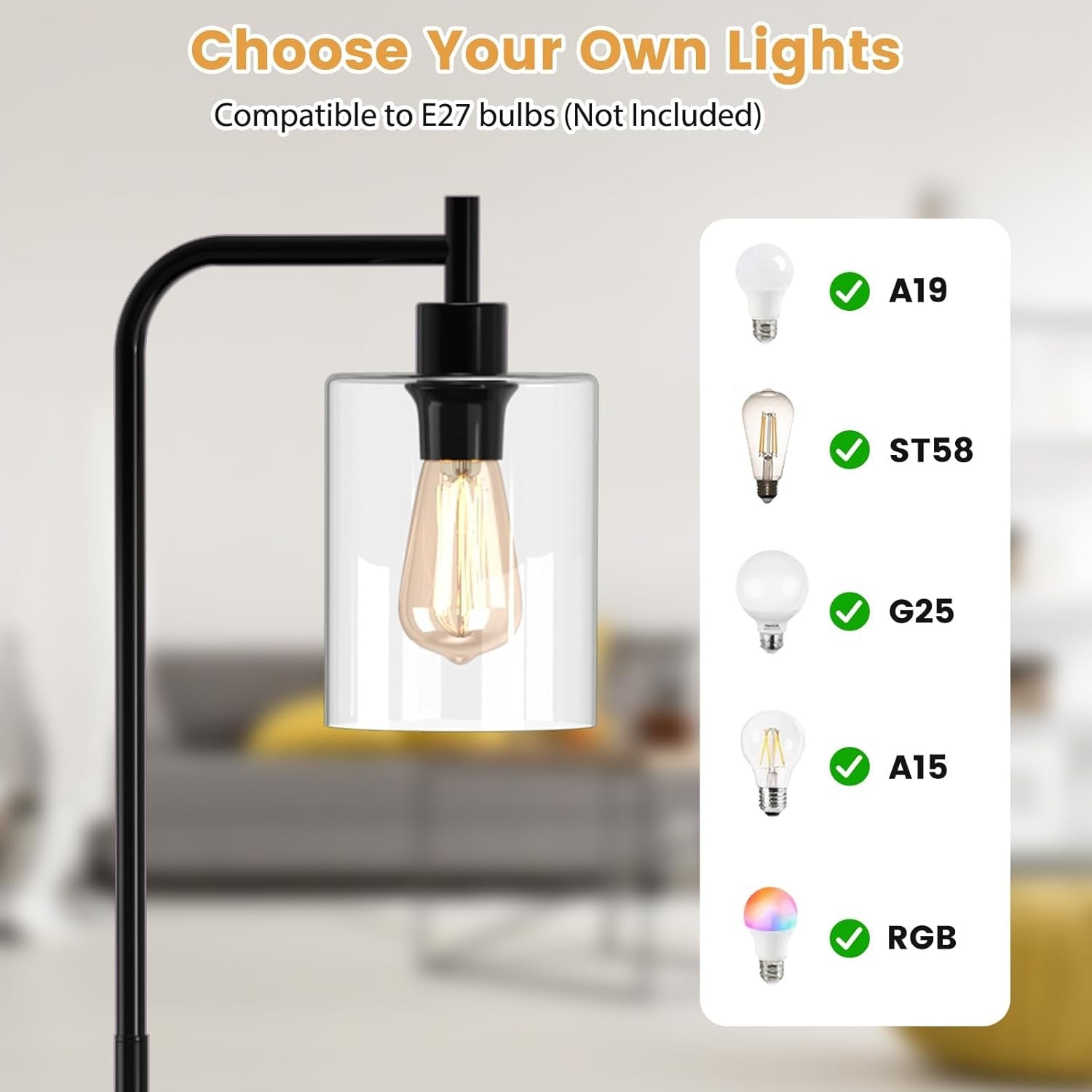 Industrial Floor Lamp Glass Shade Black Tall Standing Light Foot Switch