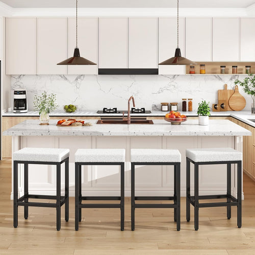 4-Piece White Bar Stools Set with Metal Legs, 66cm Counter Height Chairs Set