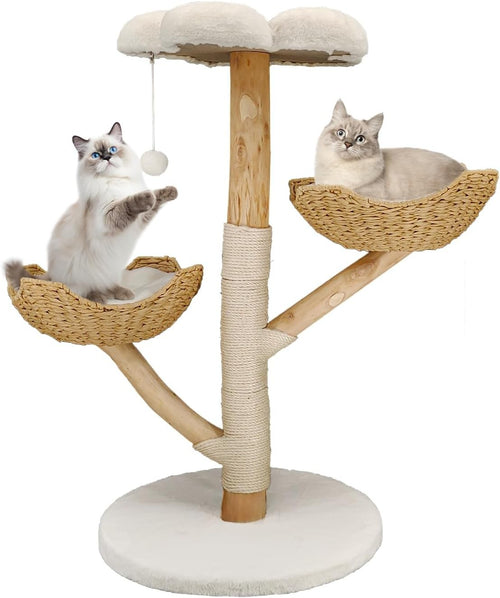 Wooden Cat Climbing Tree Plush Perches Sisal Scratch Posts Indoor Tower