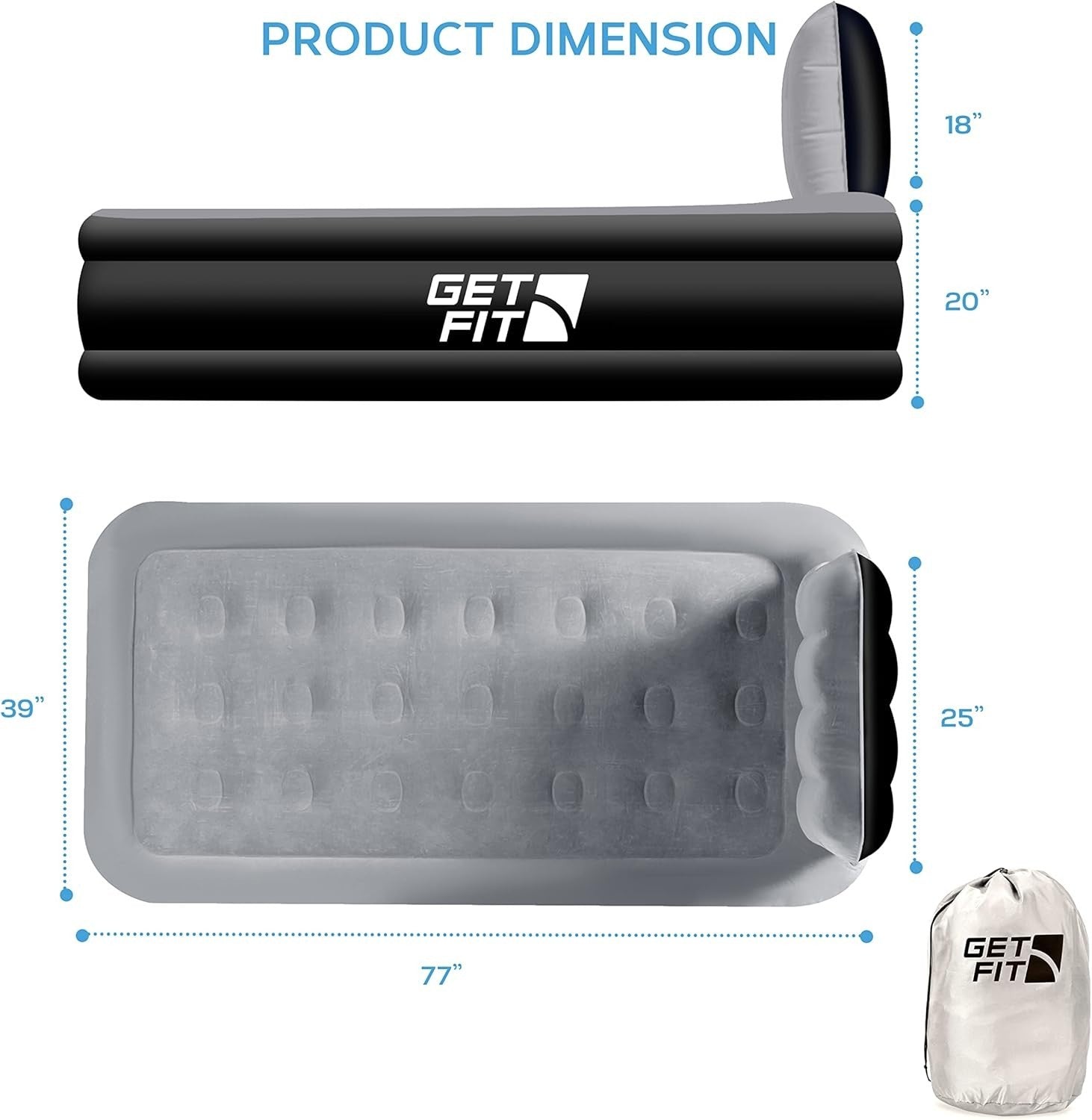 Inflatable Black Air Bed with Built-in Electric Pump & Pillow Quick Inflate,
