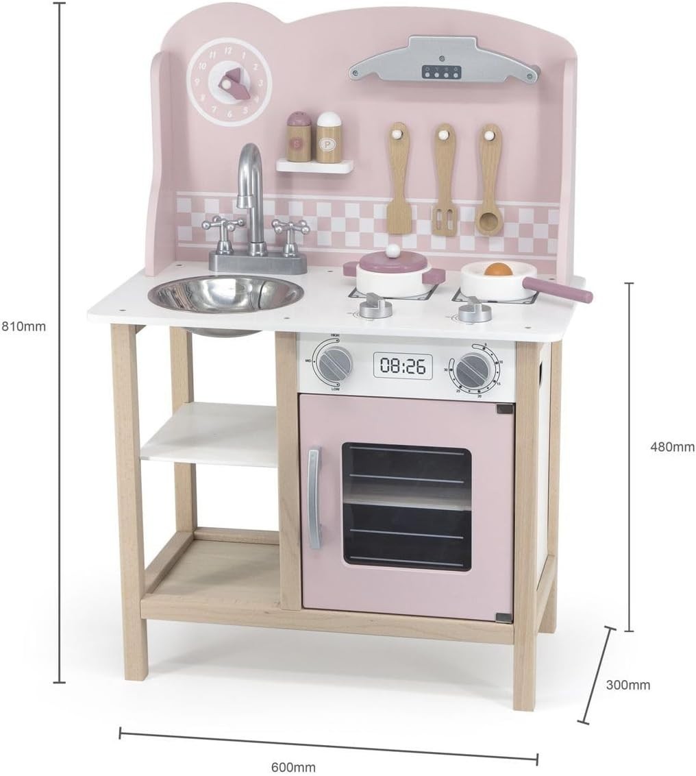 Wooden Kids Play Kitchen Modern Pretend Cooking Role Play Toy Pink