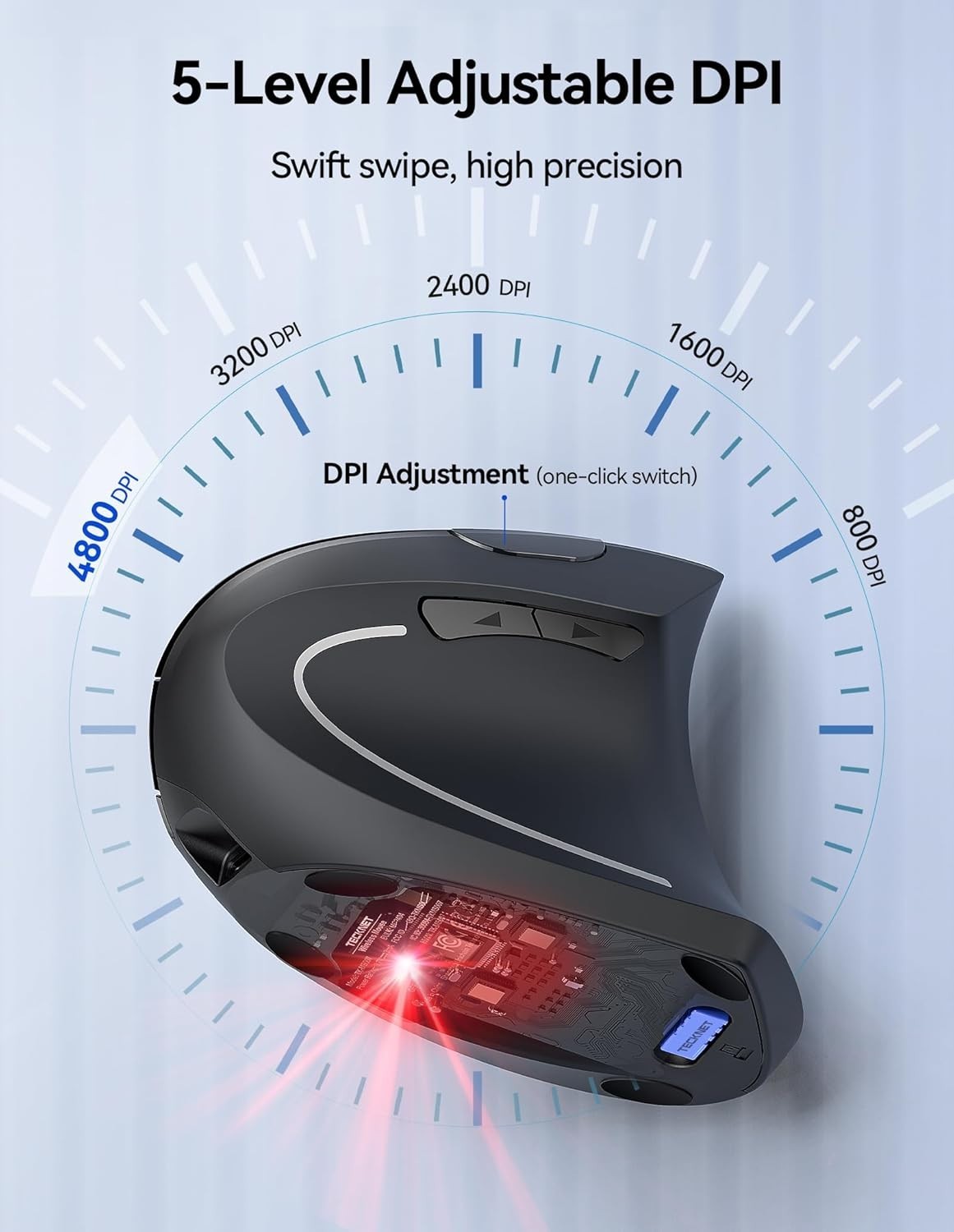 Vertical Ergonomic Wireless Mouse 4800 DPI Rechargeable Silent