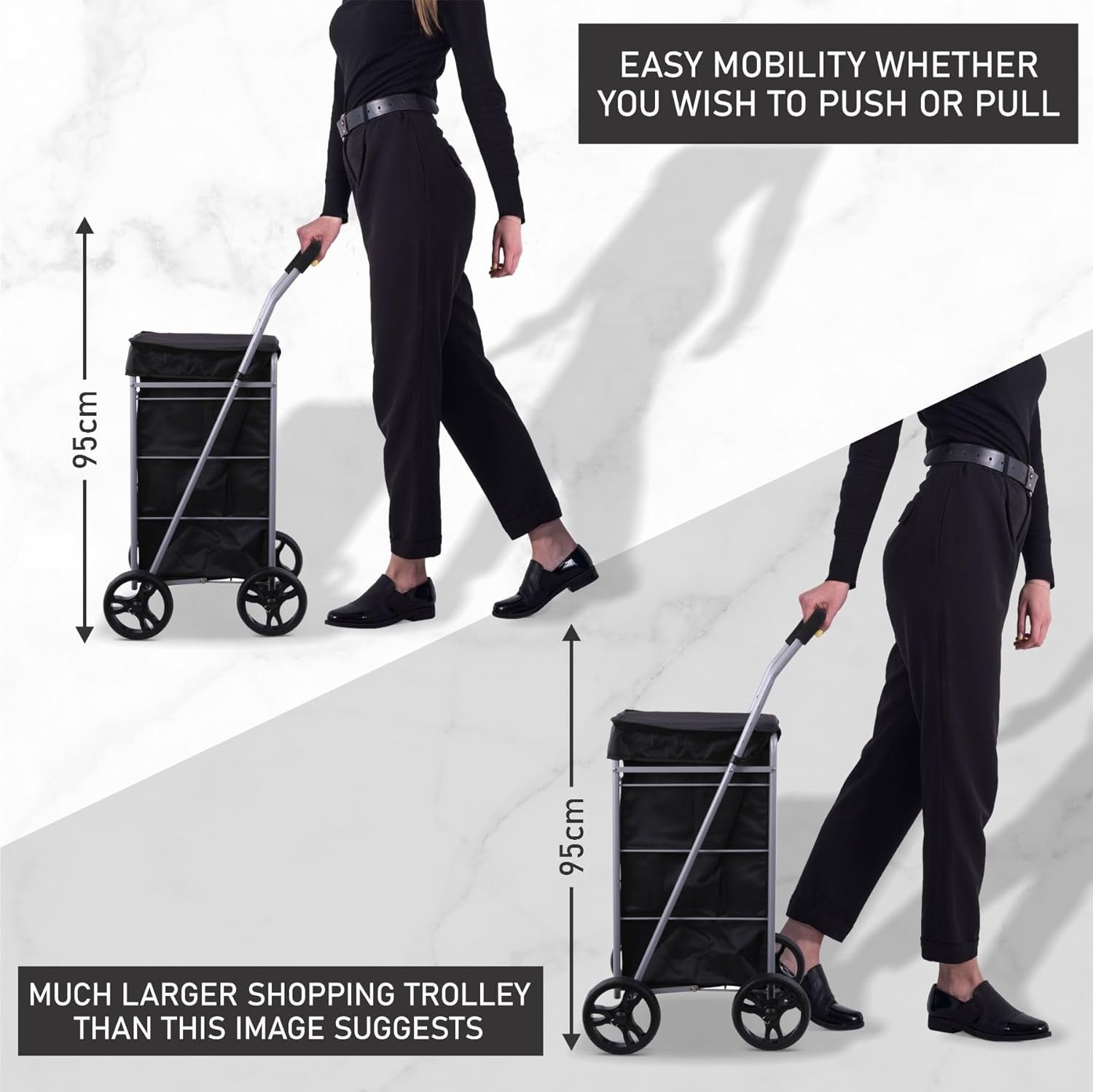 4 Wheel Lightweight Folding Shopping Trolley 75.6L Extra Large Black