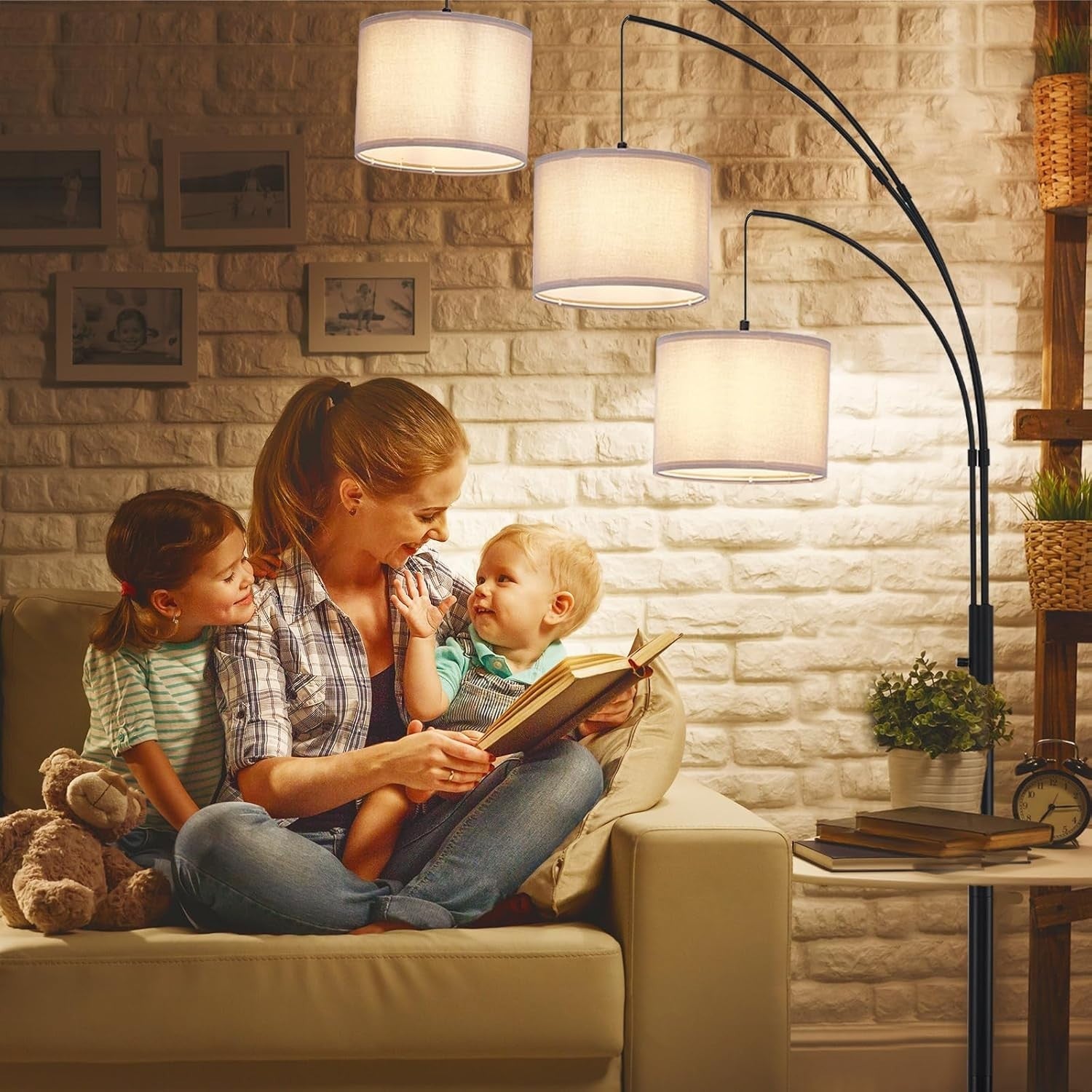 Modern 3-Light Dimmable Floor Lamp with Grey Shades for Living Room Office