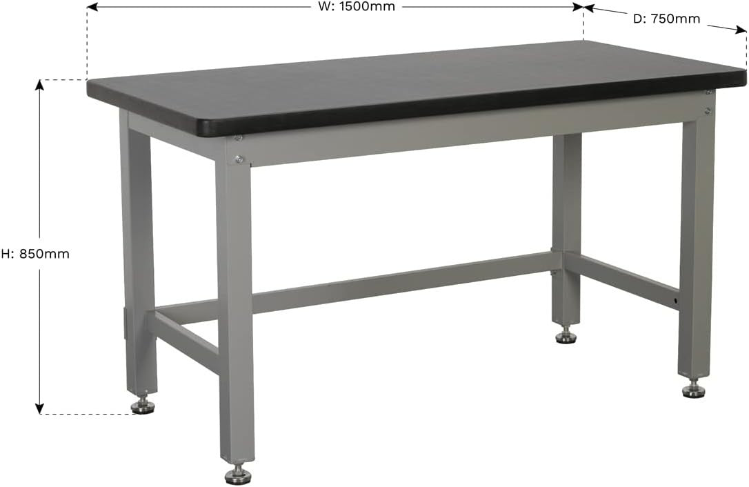 Heavy Duty 1.5m Steel Workbench 1000kg Capacity Adjustable Feet Industrial