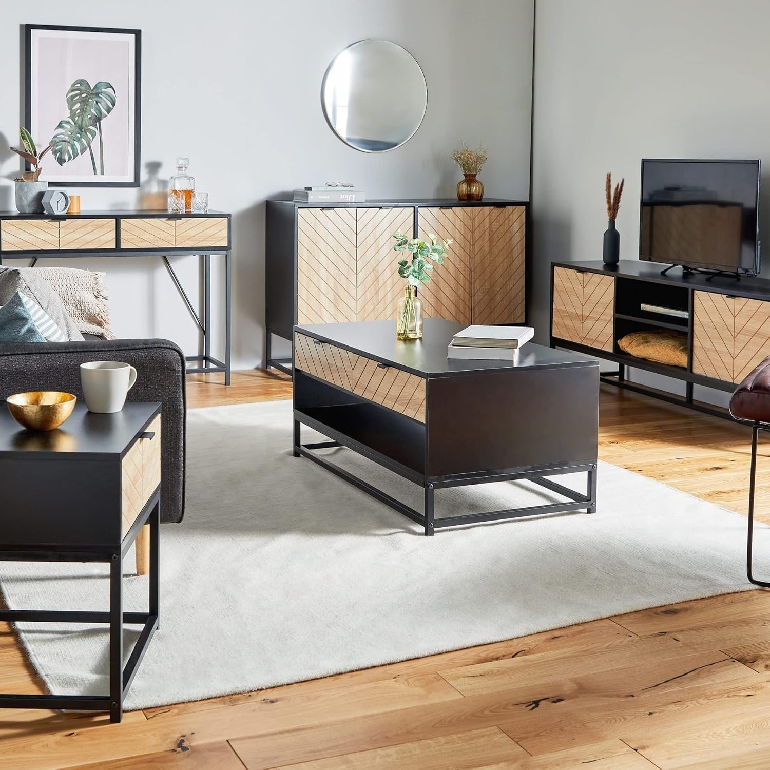 Modern Industrial Sideboard Cabinet with 4 Doors & Large Storage for Home Bar