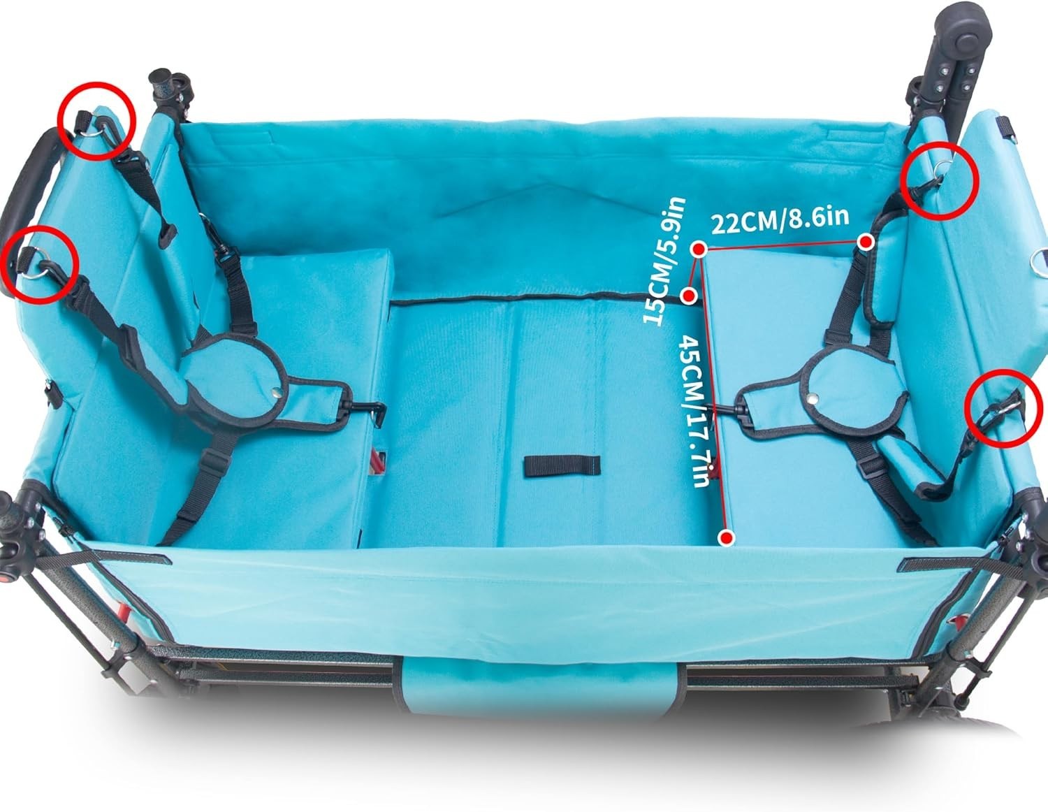 Side-Opening Folding Wagon 120kg Load w/ 2 Seats Canopy Big Wheels Brake