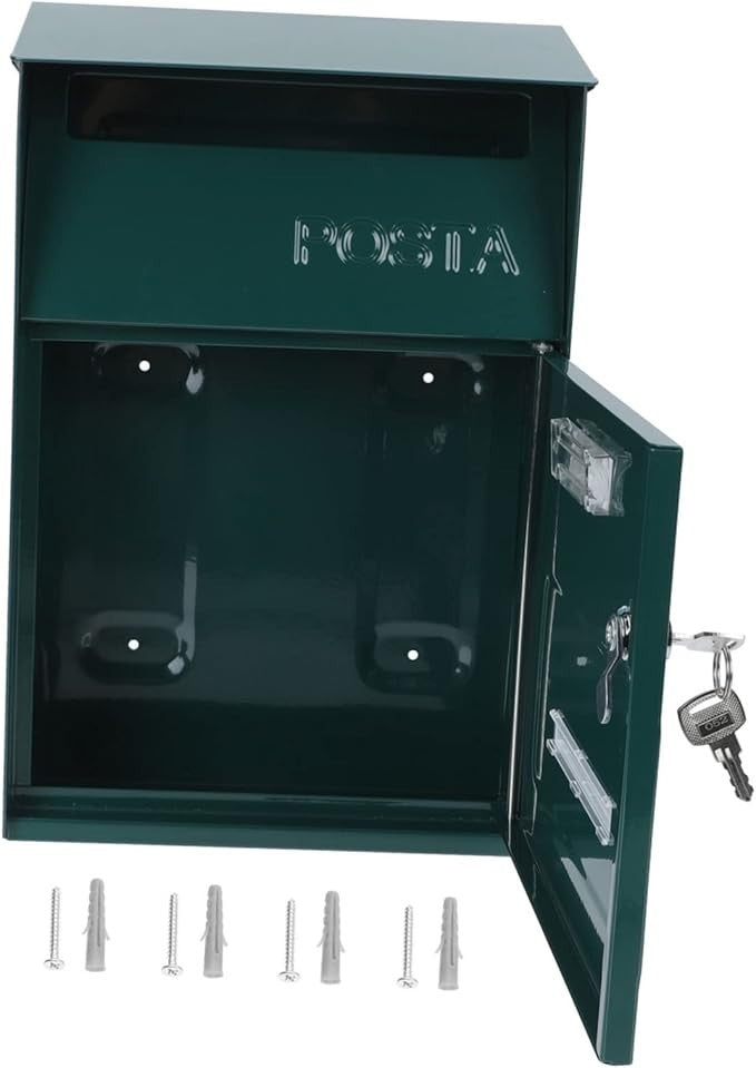 Wall Mount Metal Mailbox Green Galvanized Lockable Post Box Secure Stylish