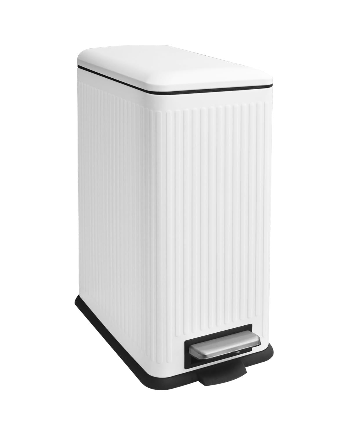 30L Slim White Pedal Bin Soft Close Stainless Steel Kitchen Bin