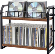 2 Tier CD DVD Storage Rack Wooden Media Organizer Holds 70 Discs Brown