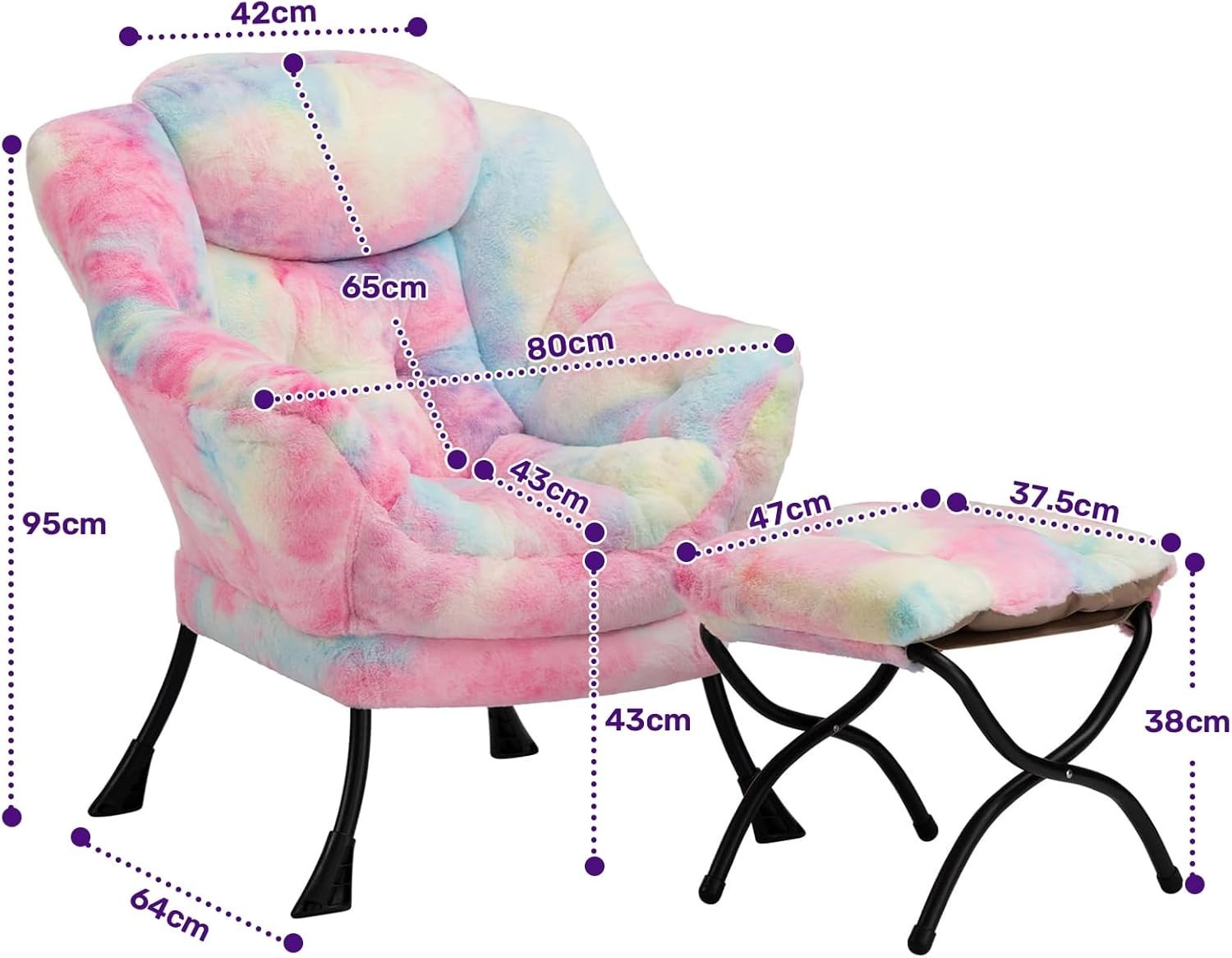 Plush Aurora Armchair with Footstool Lounge Chair Soft Reading Seat Cozy