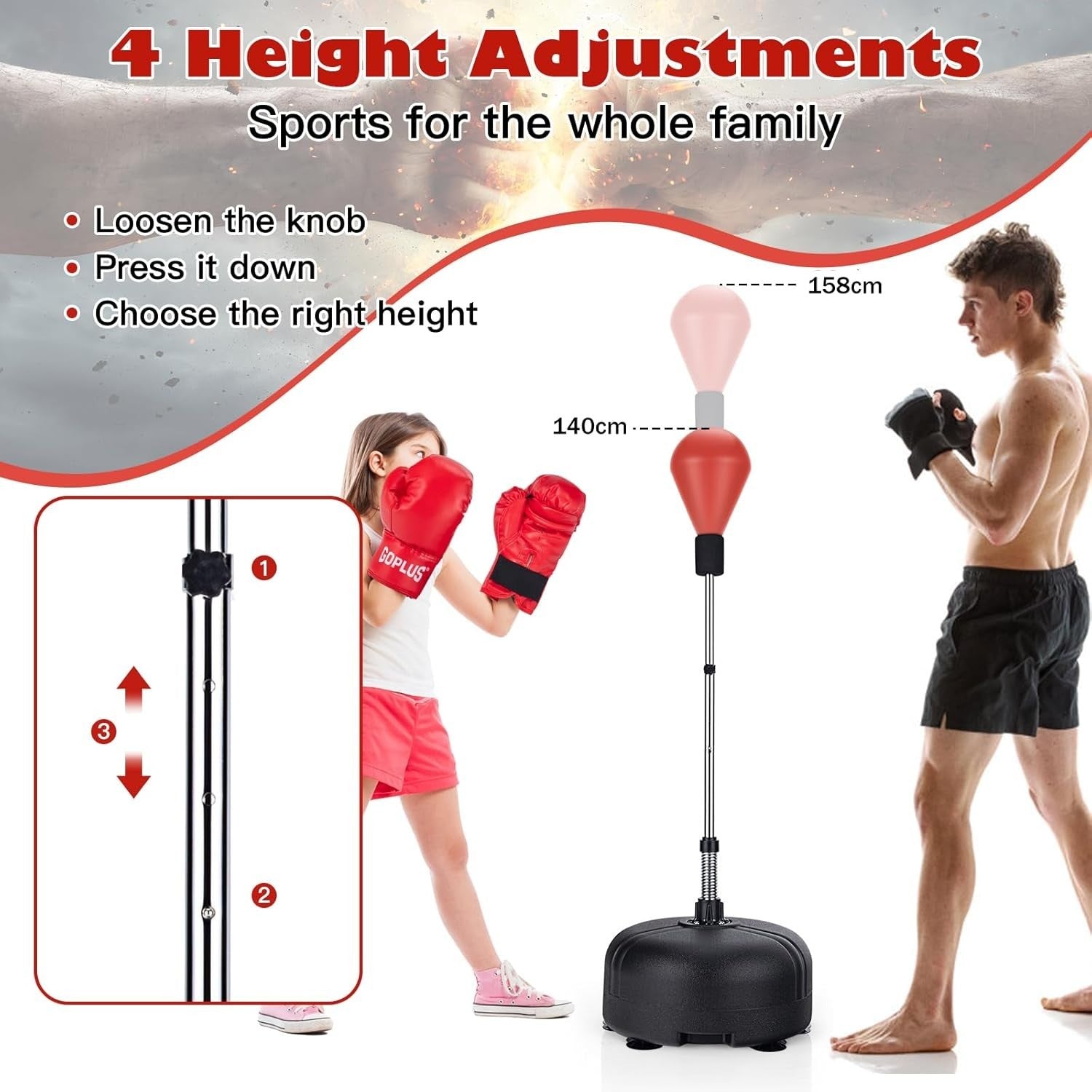 Freestanding Boxing Reflex Bag Adjustable Height Punch Ball Gloves Set