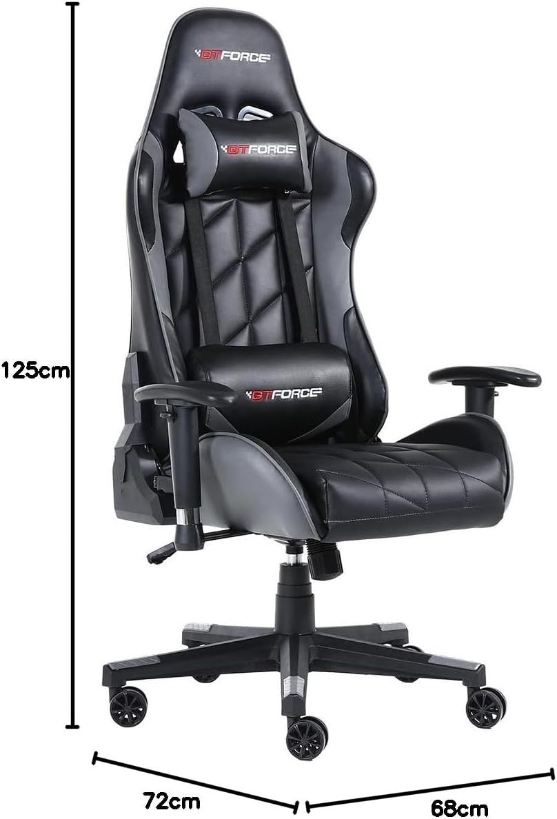 Reclining Gaming Chair Faux Leather Swivel High Back Grey