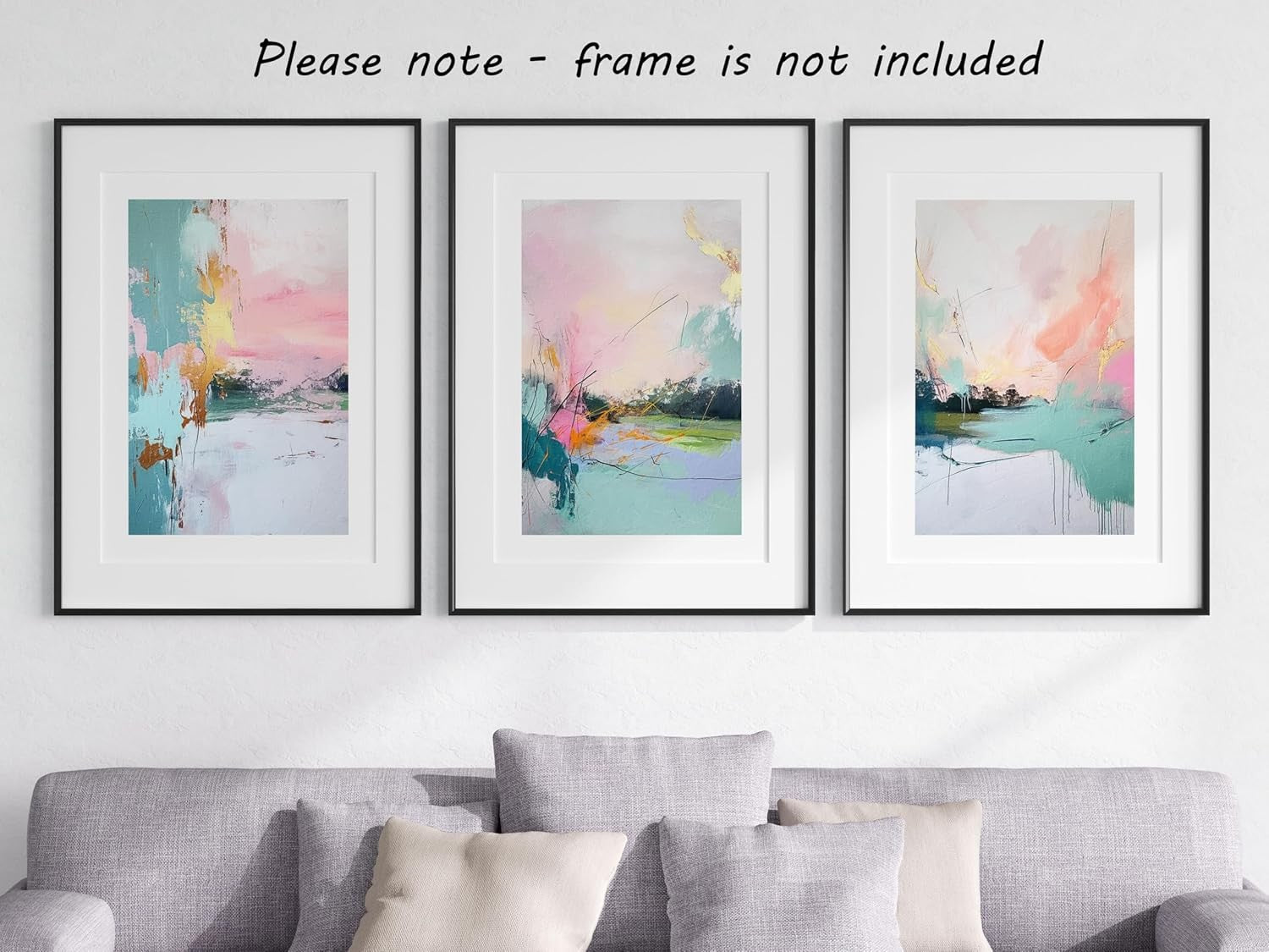 3Pcs Abstract Sunrise Wall Art – Pink Orange Gold Blue Modern A4 Prints