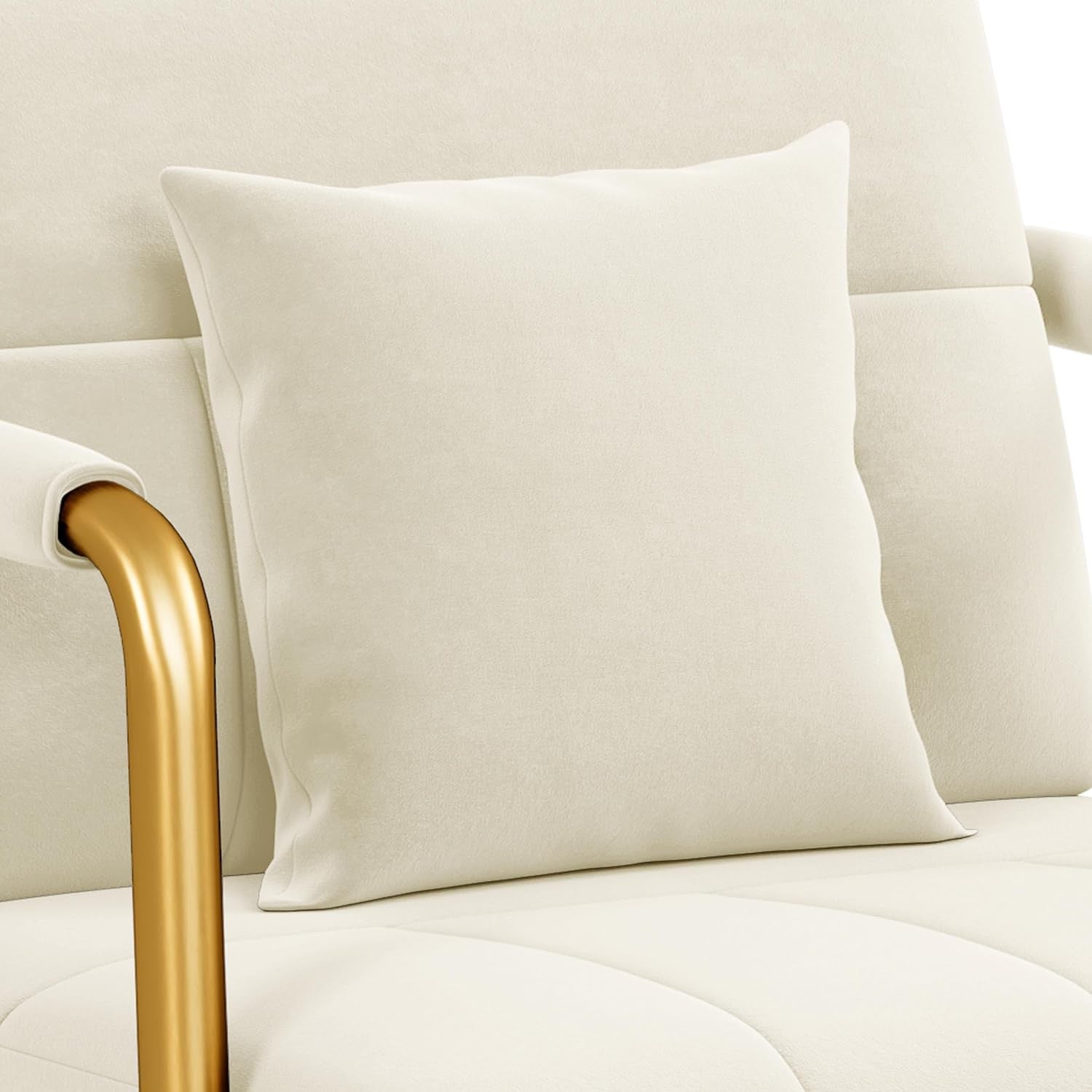 Velvet Accent Tub Chair Gold Legs Armchair w/ Cushion Beige