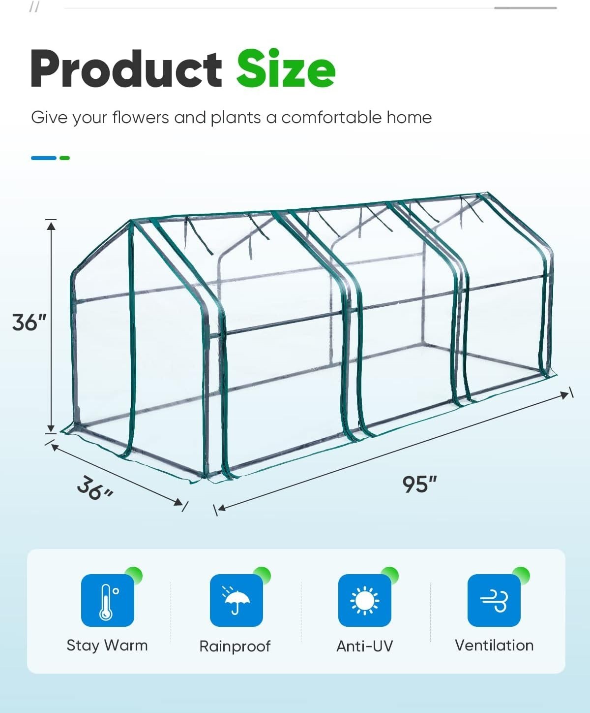 Portable Mini Greenhouse 241x91x91cm Clear PVC Cloche Tent for Indoor Outdoor