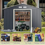 Metal Garden Storage Shed 9x6ft Waterproof Outdoor Tool Shed, Sliding Doors Grey