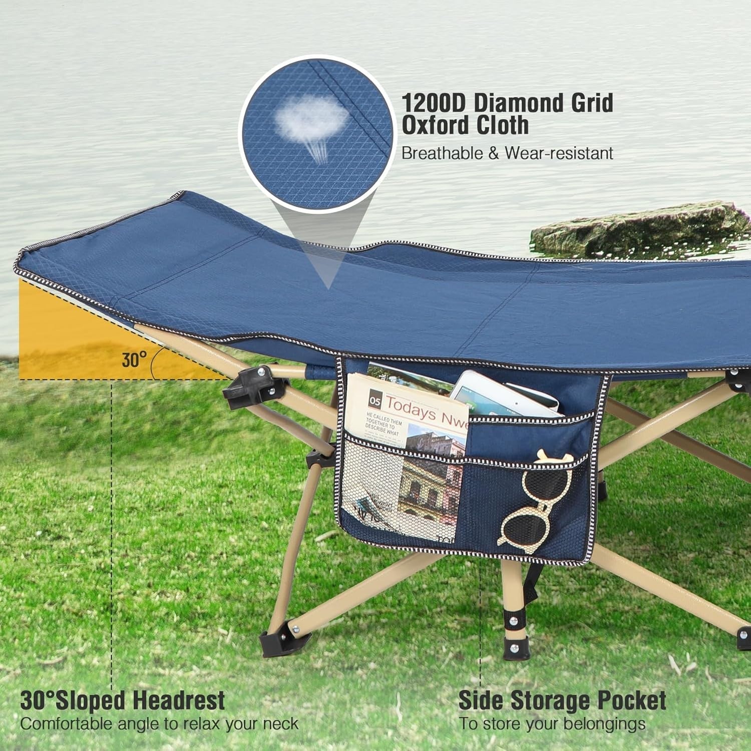 Folding Camp Bed with Thick Mattress | 500lbs Heavy Duty Blue Sleeping Cot