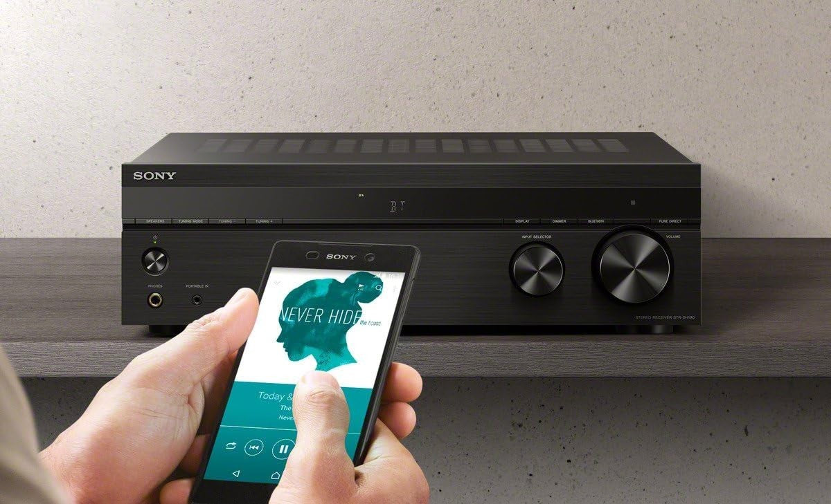 Stereo Amplifier with Phono Input Bluetooth FM Receiver Black