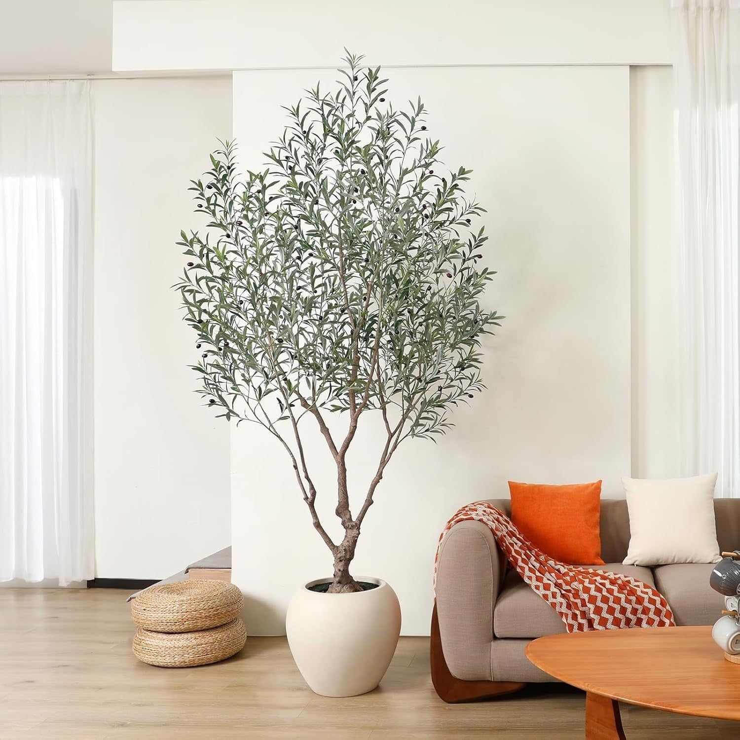 8ft Artificial Olive Tree in Artisan Planter Faux Green Indoor Home Decor Luxury