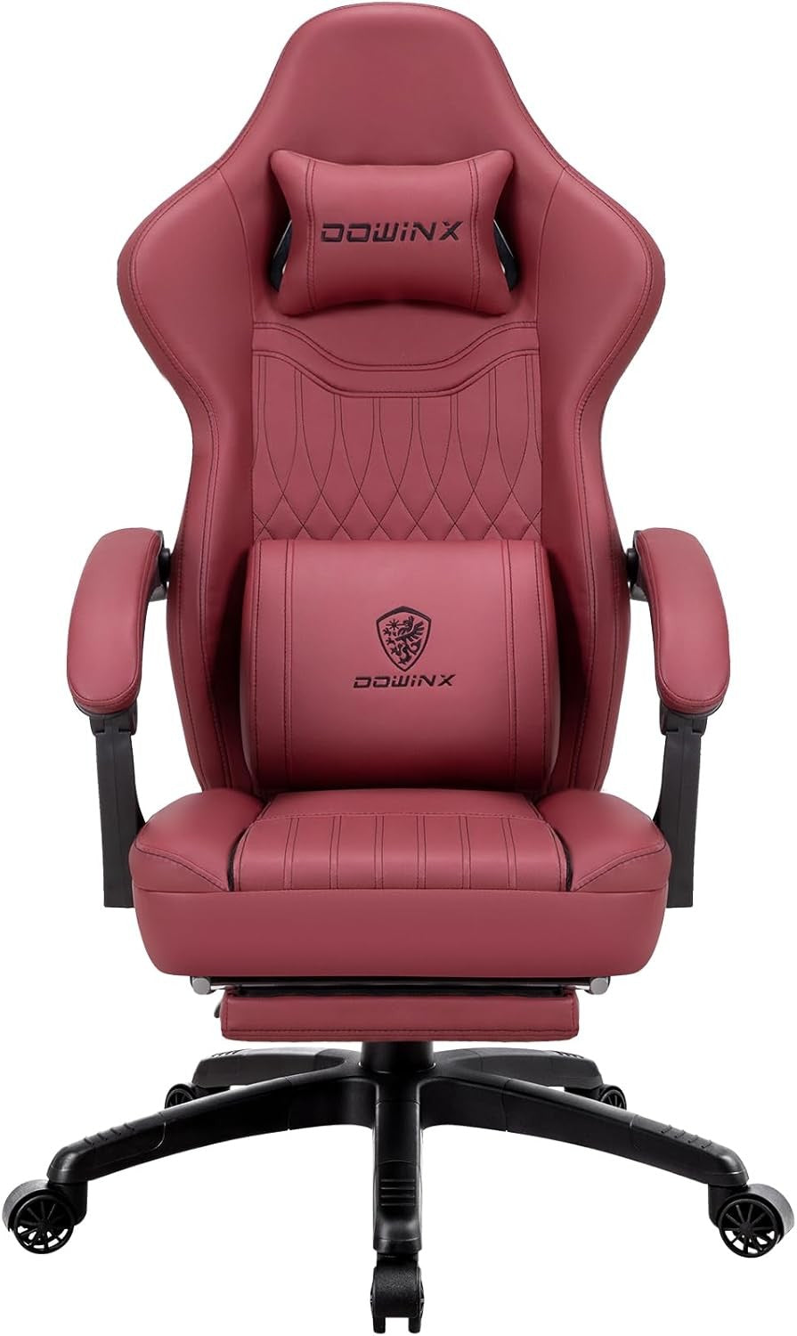 Gaming Chair with Pocket Spring Cushion Massage Lumbar Footrest Red