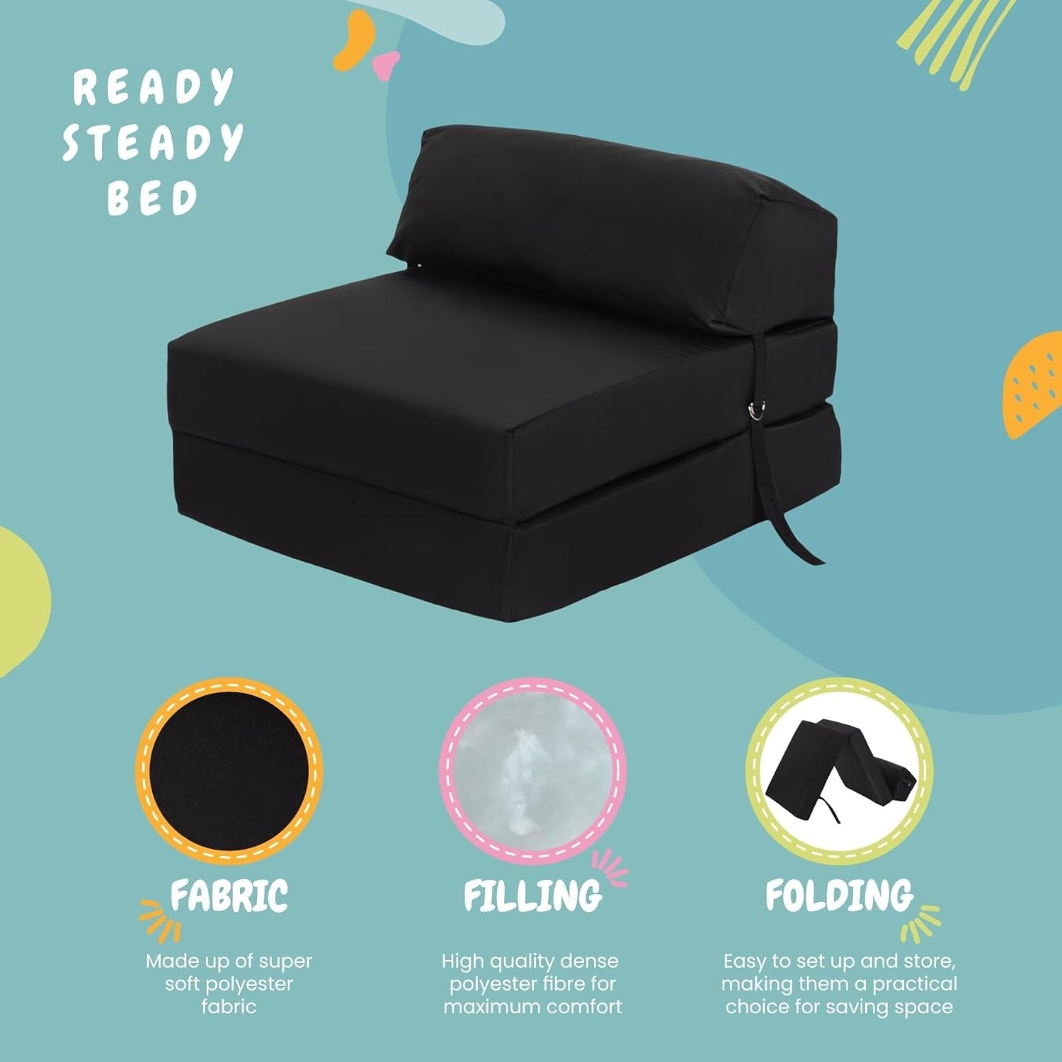 Black Z Bed Chair Sofa Futon Single Mattress – Fold Out Guest Bed