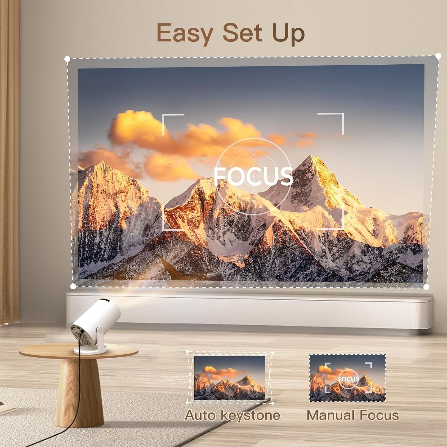 Mini 1080P Smart Projector Android 11 WiFi 6 Bluetooth 180° 4K