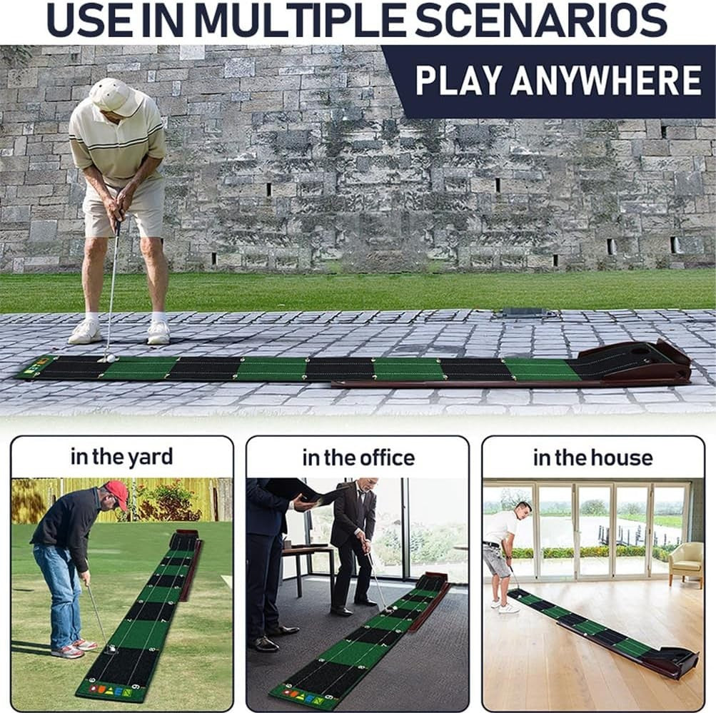Indoor Golf Putting Green Mat w Ball Return Alignment Trainer Home Practice