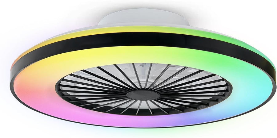 50CM LED Ceiling Fan Light, RGB, 6 Speeds, Dimmable, Remote, Black