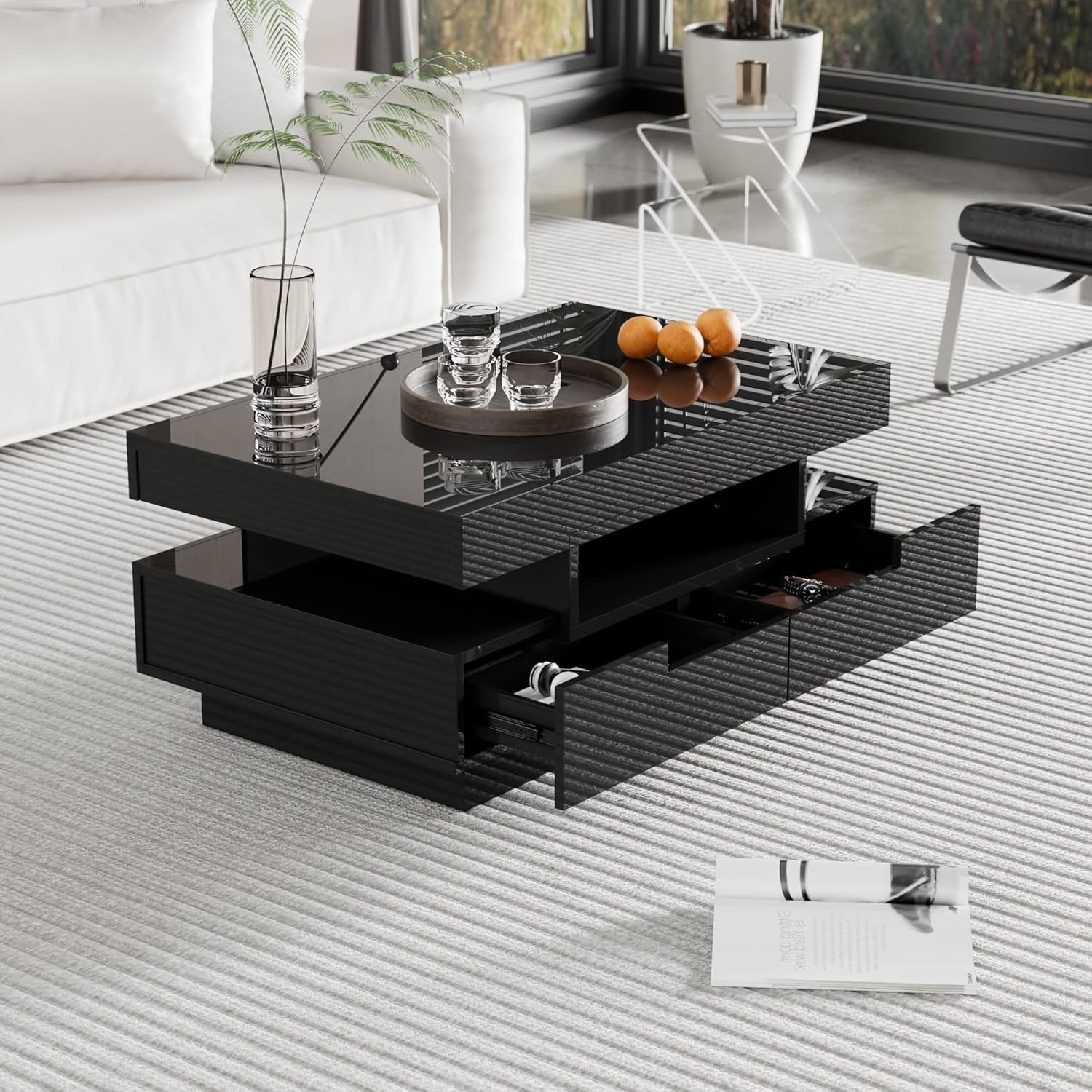 High-Gloss LED Coffee Table with 4 Drawers & Large Storage, Modern Design