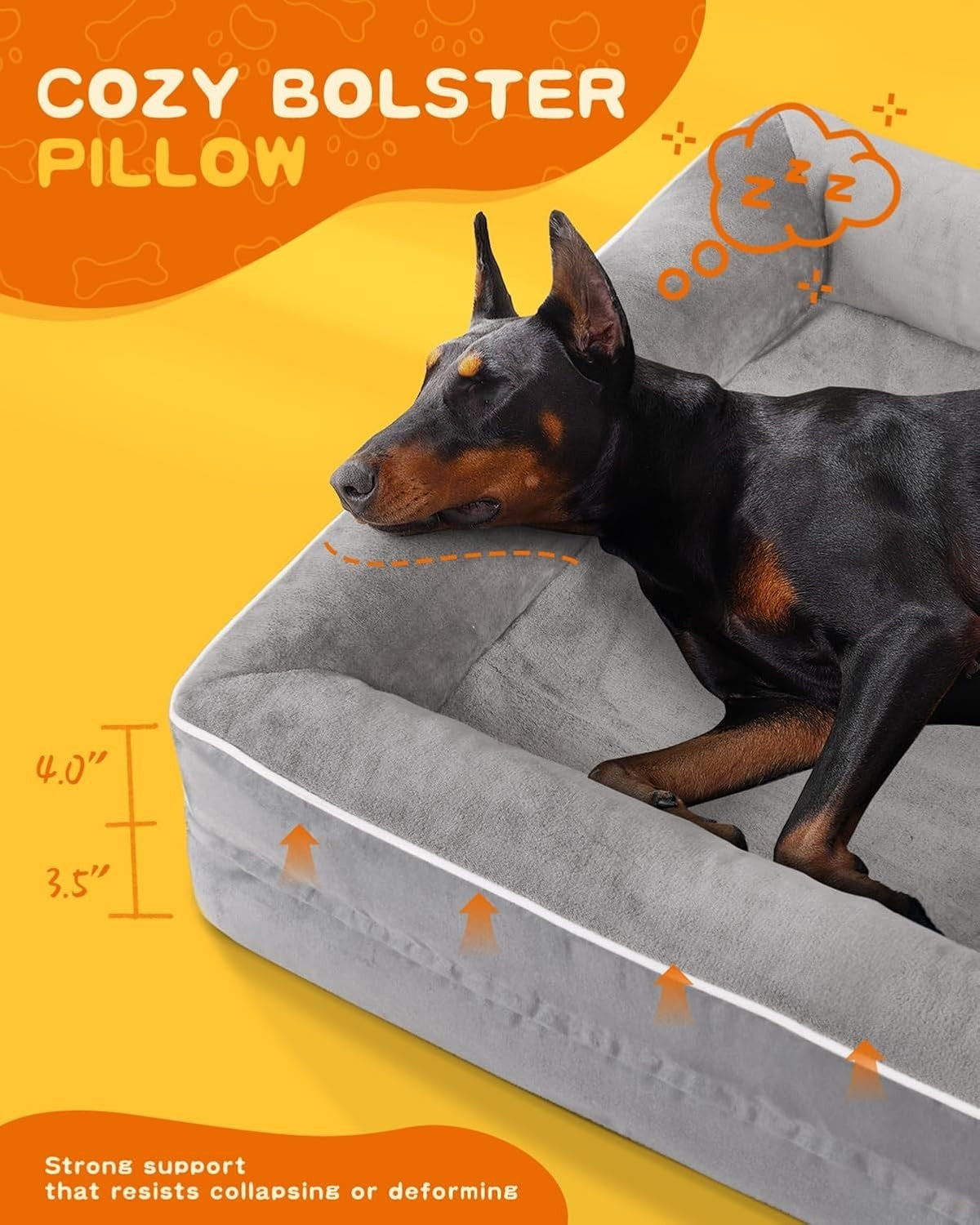 XXL Orthopedic Dog Bed Waterproof Washable Bolster 137x91cm
