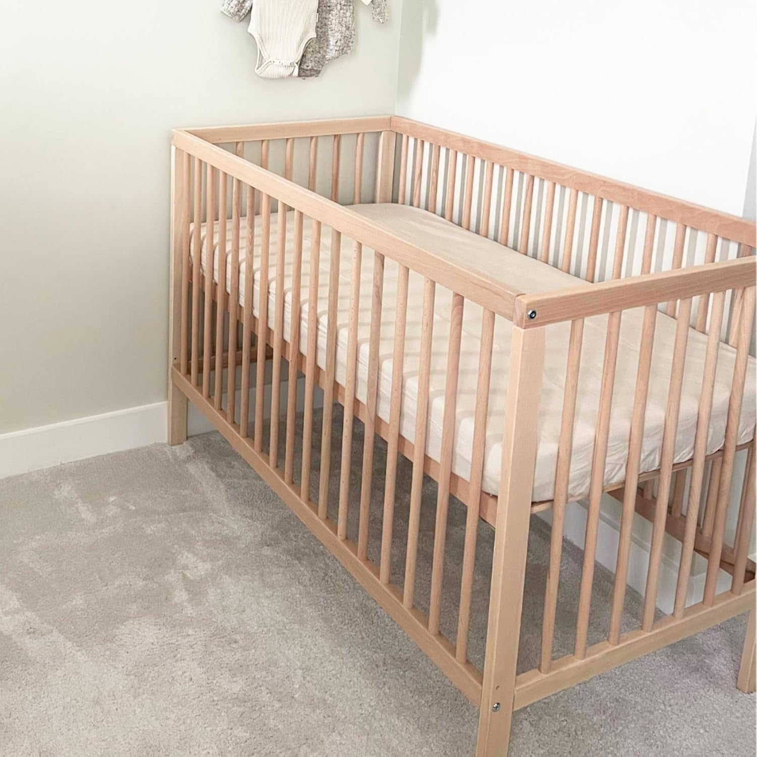 Space Saving Wooden Baby Cot Bed Adjustable Height Converts to Toddler Bed