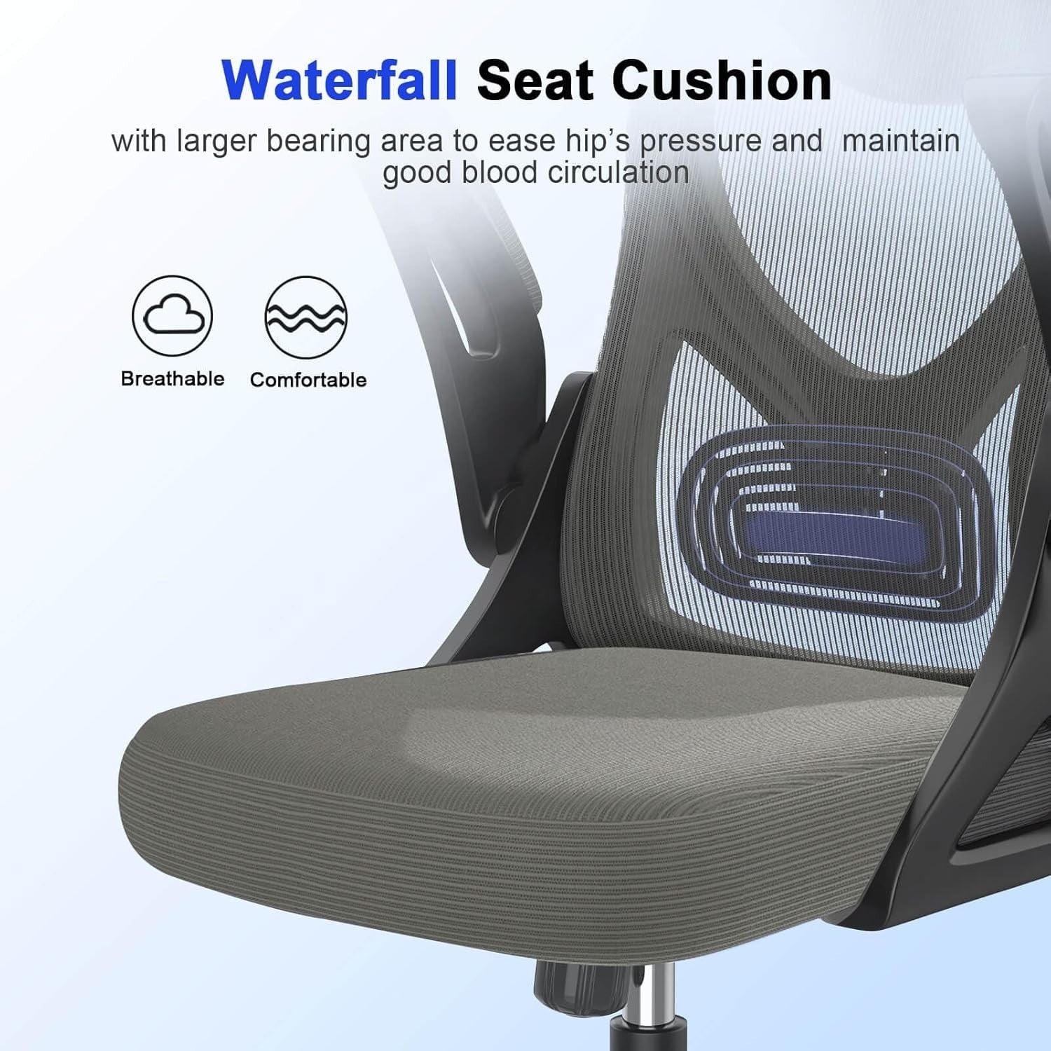 Ergonomic Mesh Office Chair High Back Swivel Desk Chair Flip-up Arms Grey