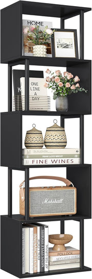 Modern S-Shaped 6 Tier Display Shelf Bookcase | Gold Frame White Storage Rack