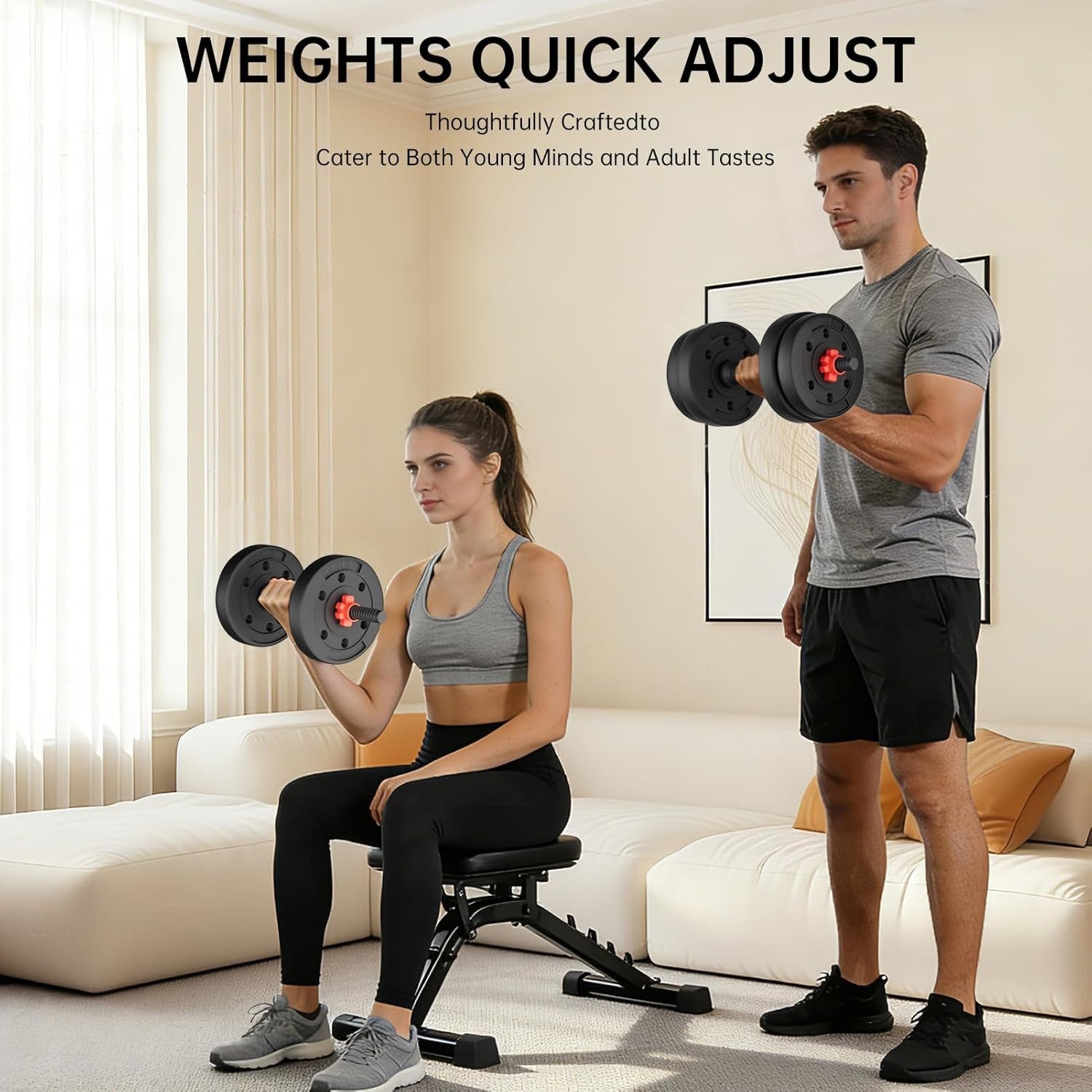 15KG Adjustable Dumbbell & Barbell Set 3-in-1 Non-Roll Home Gym Weights