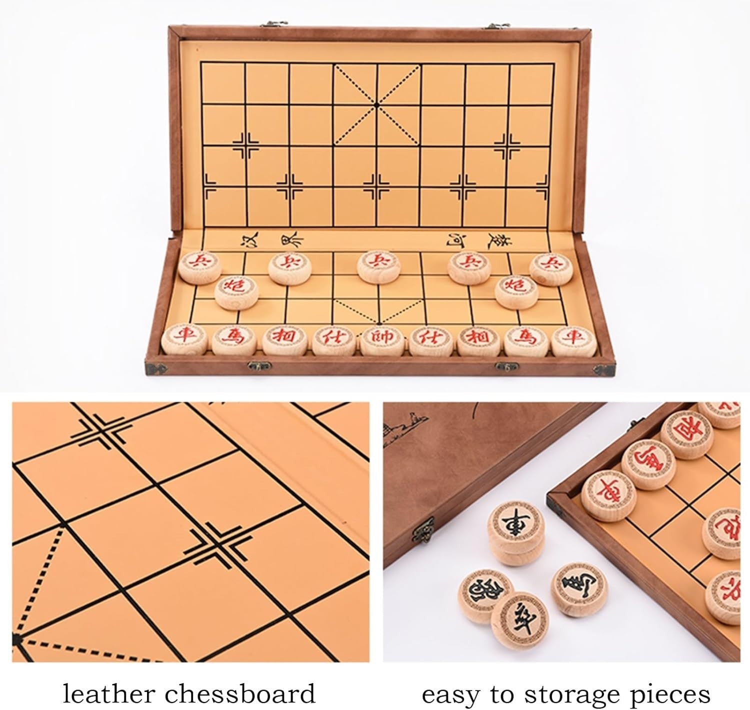 Medium Beechwood Xiangqi Chinese Chess Foldable Travel Board Set