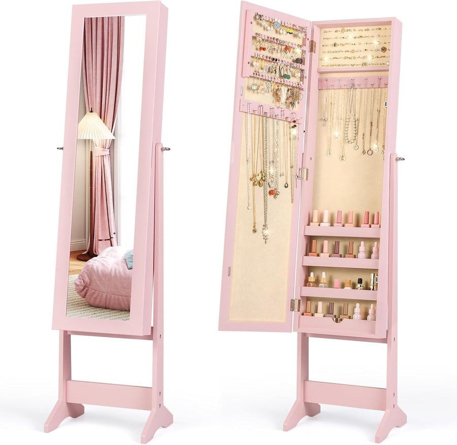 Full Length Mirror Jewelry Cabinet Freestanding Armoire Large Storage