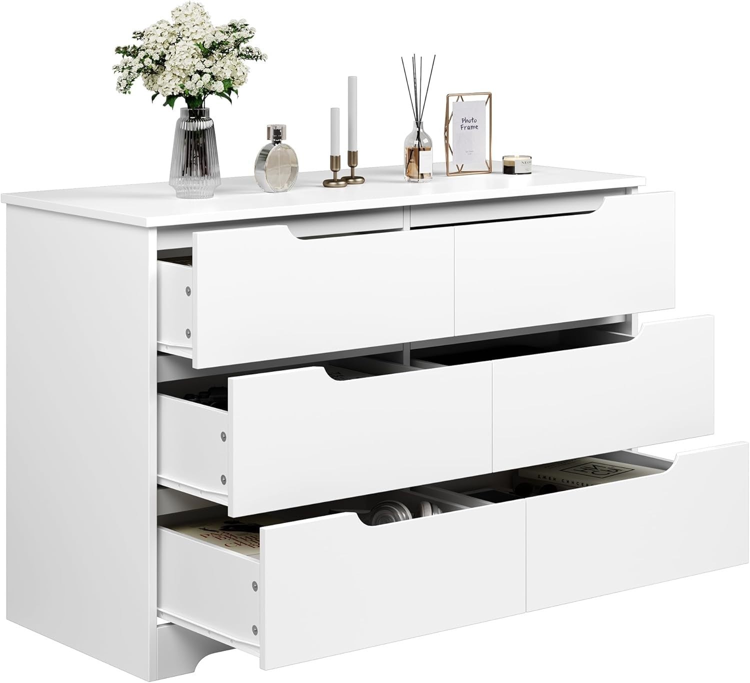 White Chest of Drawers 6 Drawer Handleless Bedroom Storage Unit Modern