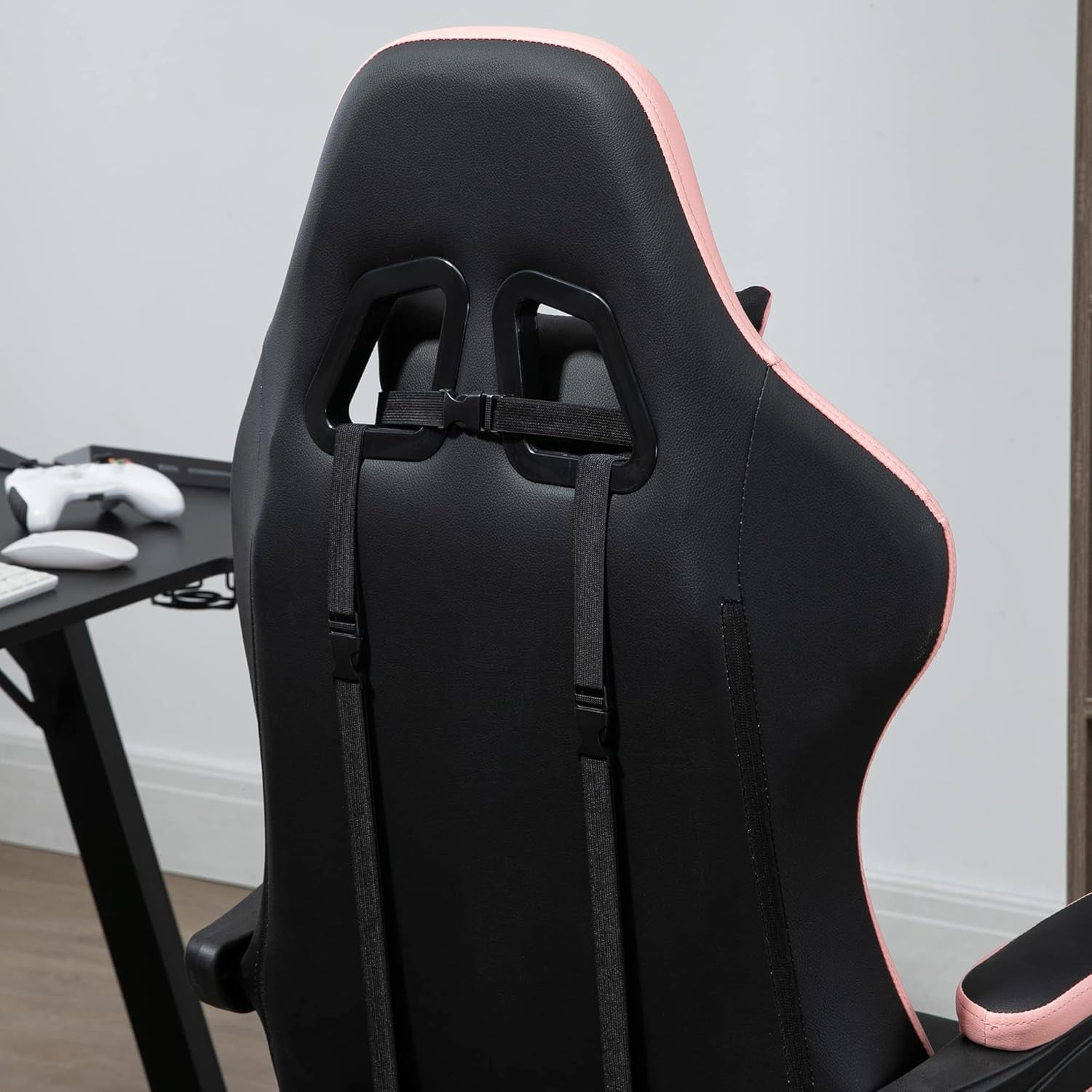 Gaming Chair PU Leather Recliner w/ Footrest 135° Swivel Black Pink