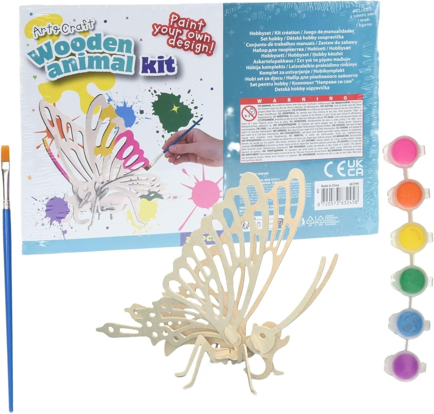 3D Wooden Butterfly Puzzle Craft Kit for Kids, Paint & Build Fun Set