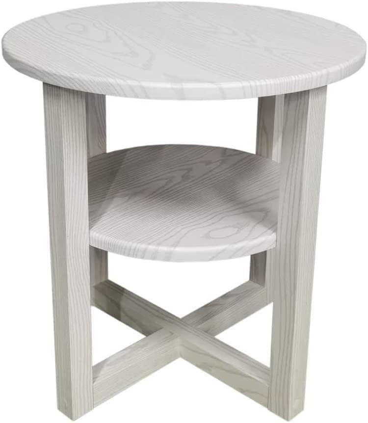 White 2-Tier Round Side Table | Wood End Table with Storage 50cm