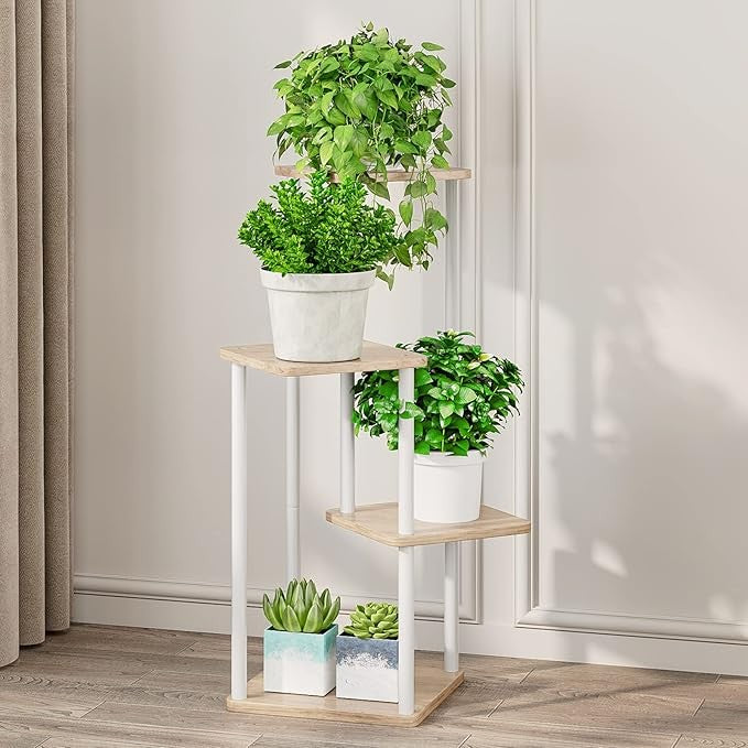 4 Tier White Metal Plant Stand Indoor Corner Tall Flower Shelf Rack for Living