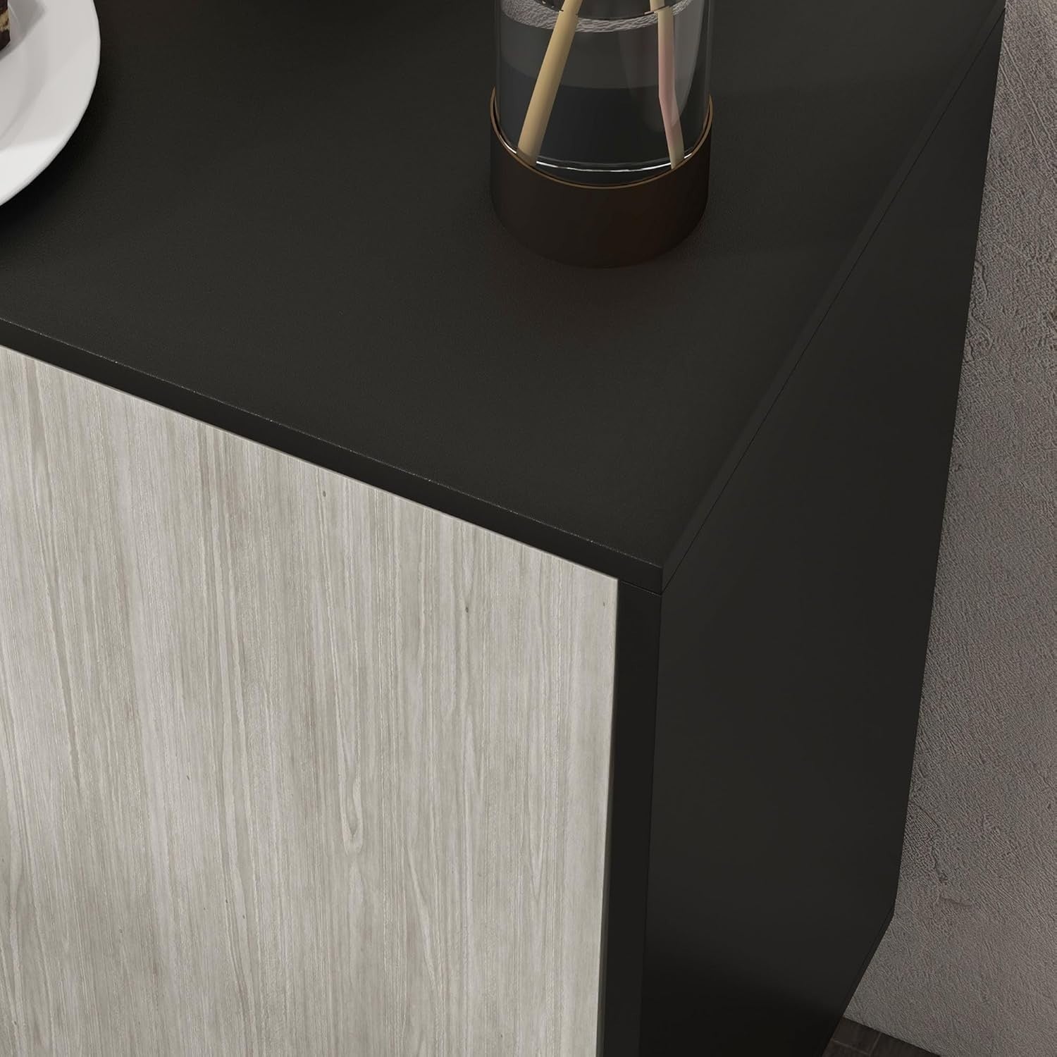 Modern Sideboard Cabinet with Adjustable Shelves, 4 Doors, Solid Wood Legs