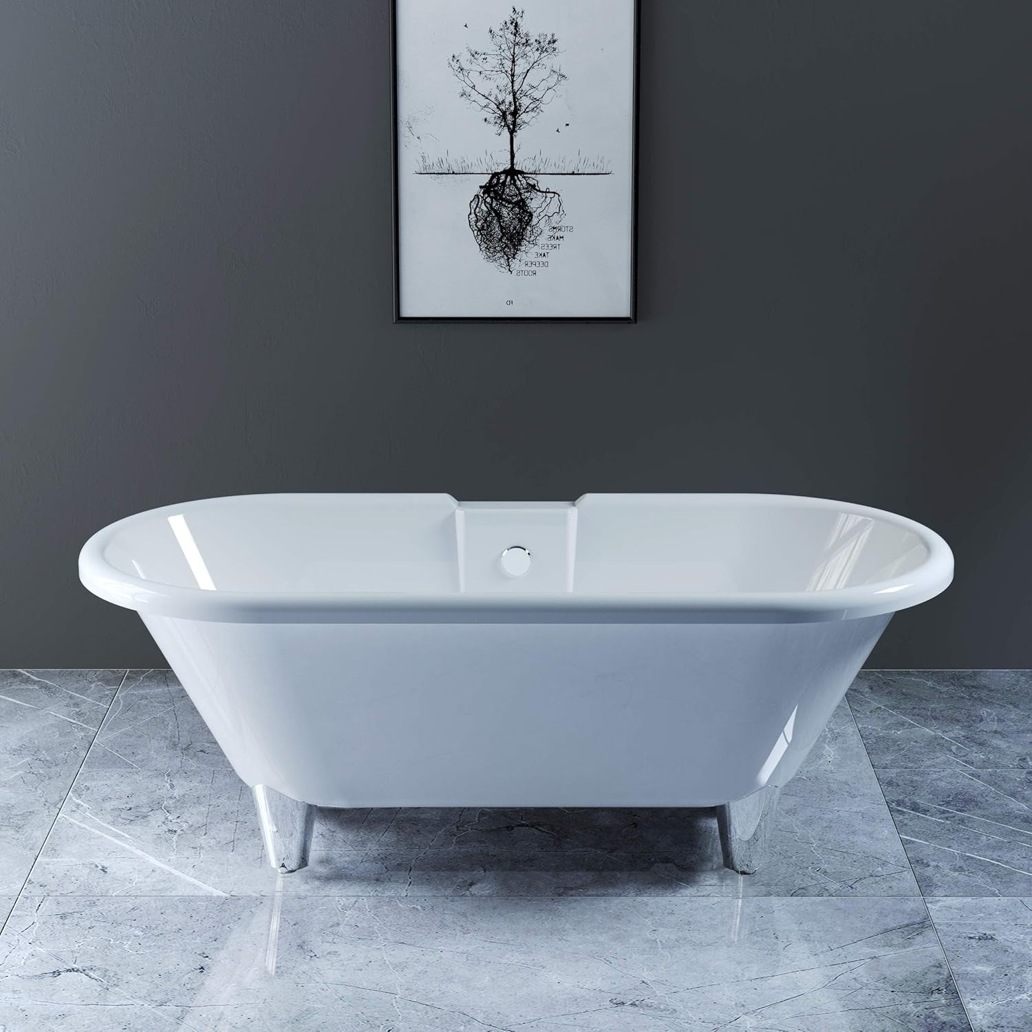 1750x800mm Traditional Freestanding Roll Top Bath Acrylic Chrome Claw Feet